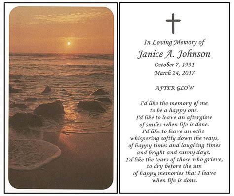 prayer cards for memorial service